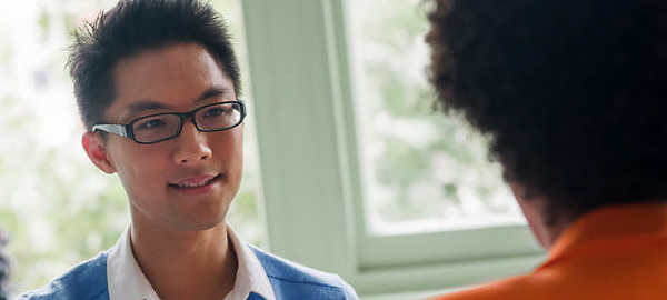 A photo of an interviewer and interviewee during a job interview.
