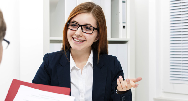 A woman having a job interview.