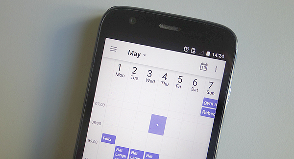 A photo of a calendar application on a mobile phone.