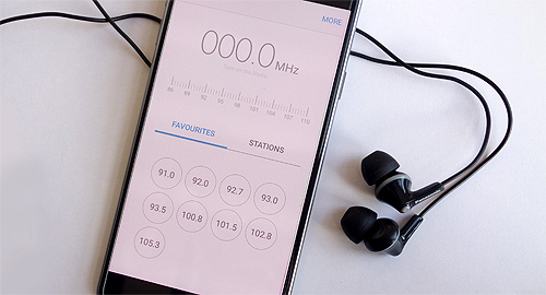 A photo of a mobile radio and earplugs. 