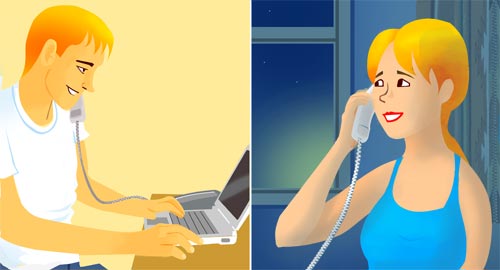 An illustration of Kylie speaking on the phone to her brother.