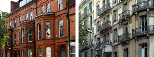 A photo of Belfast and a photo of Barcelona.