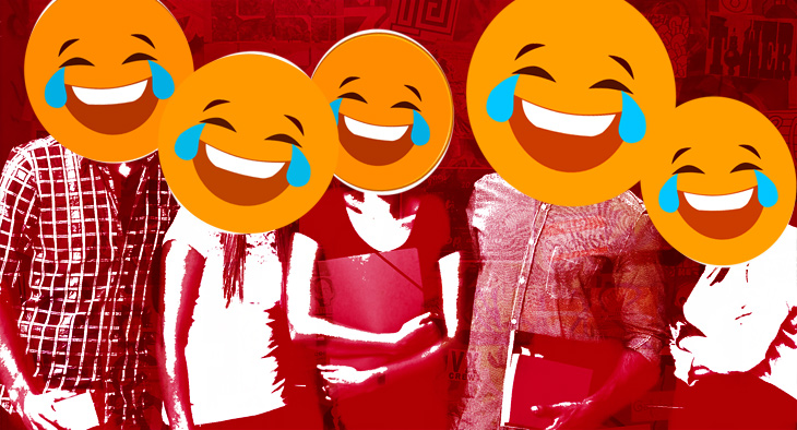 An illustration of laughing emojis. 