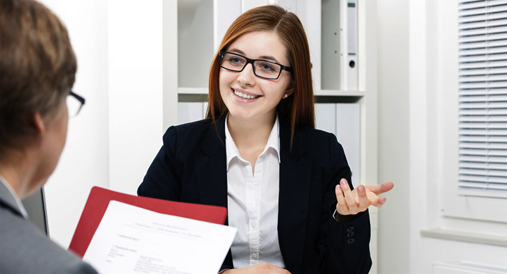 A photo of an interviewer and interviewee during a job interview.