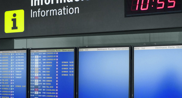 A photo of an information board in an airport. 